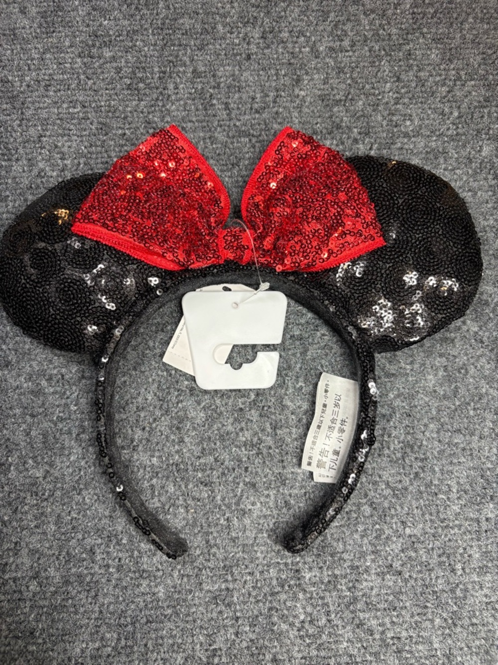 Disney Black Sequin Minnie Ears Headband with Red Sequin Bow